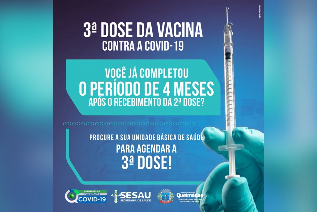 Agendamento para 3ª dose da vacina contra a covid-19 pode ser realizada nas unidades de saúde