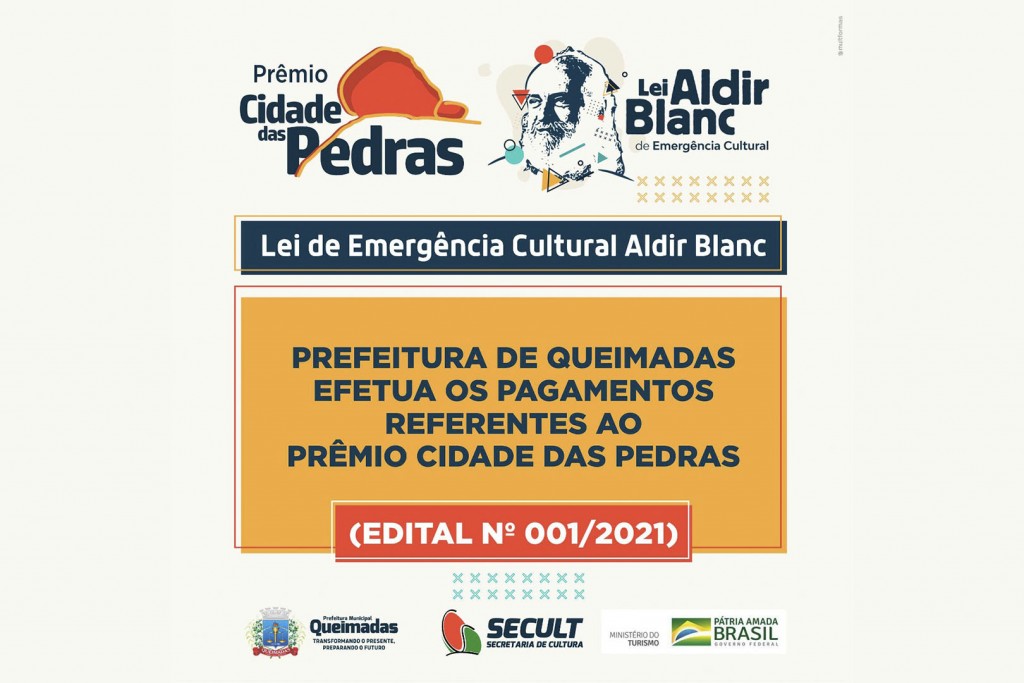 Lei Aldir Blanc: Prefeitura de Queimadas efetua pagamentos referentes ao Prêmio Cidade das Pedras