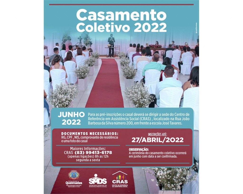 Prefeitura de Queimadas inicia pré-inscrições para o Casamento Coletivo 2022