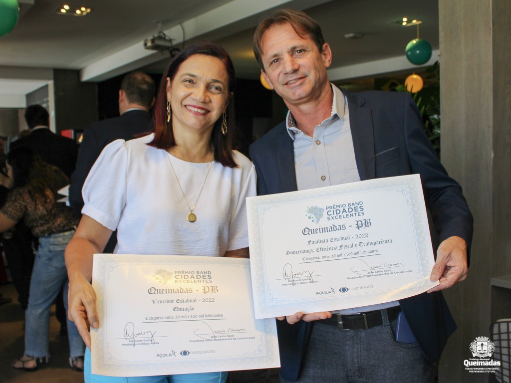 Município de Queimadas conquista o 1º lugar do Prêmio Band Cidades Excelentes no índice de Educação
